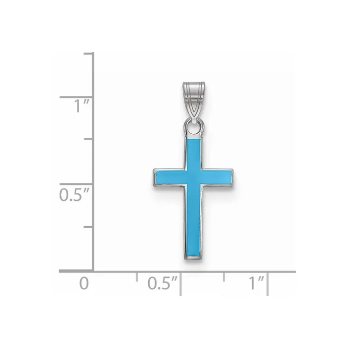 TreasureFineJewelers Rings Sterling Silver Rhodiumplated Blue Enameled Cross Charm