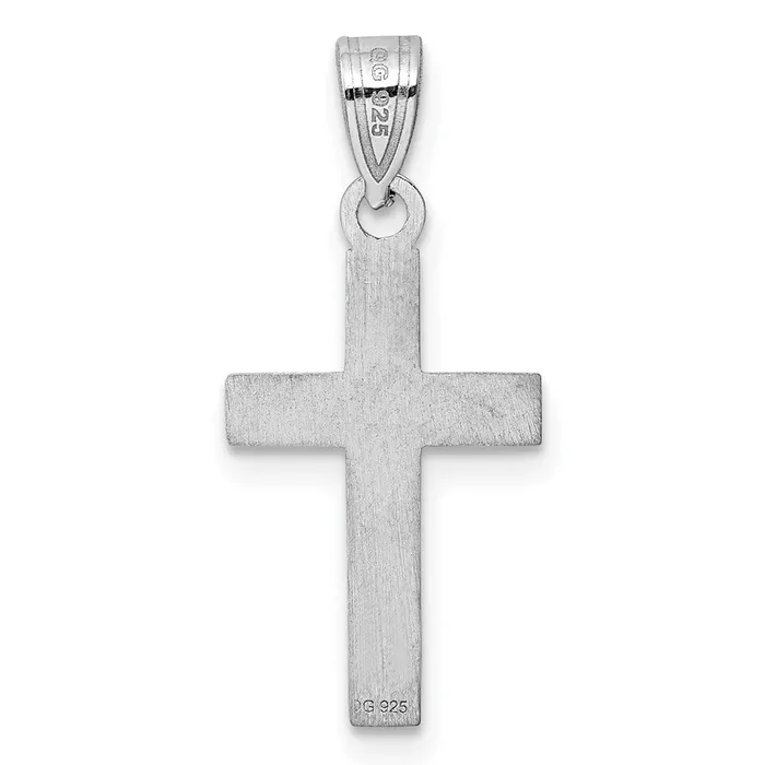 TreasureFineJewelers Rings Sterling Silver Rhodiumplated Blue Enameled Cross Charm