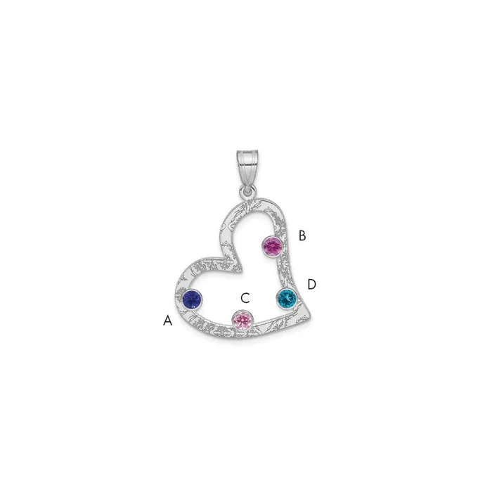 TreasureFineJewelers SSRhodiumplated 4 Birthstone Heart with SS Bezel Family Pendant Necklaces TreasureFineJewelers SSRhodiumplated 4 Birthstone Heart with SS Bezel Family Pendant Necklaces