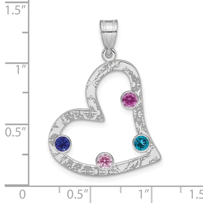 TreasureFineJewelers SSRhodiumplated 4 Birthstone Heart with SS Bezel Family Pendant Necklaces
