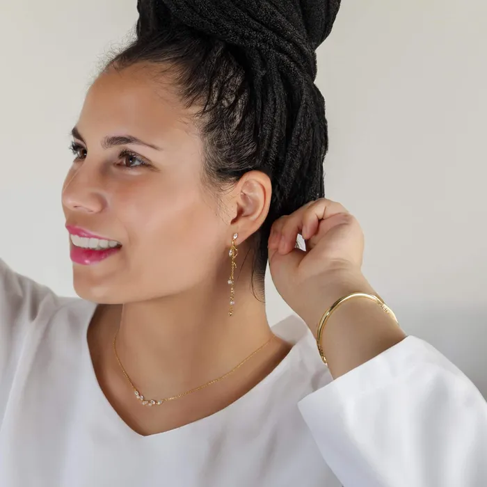 Trendolla Jewelry Earrings Leaf Tassel Pearl Drop Earrings Natures Grace Collection