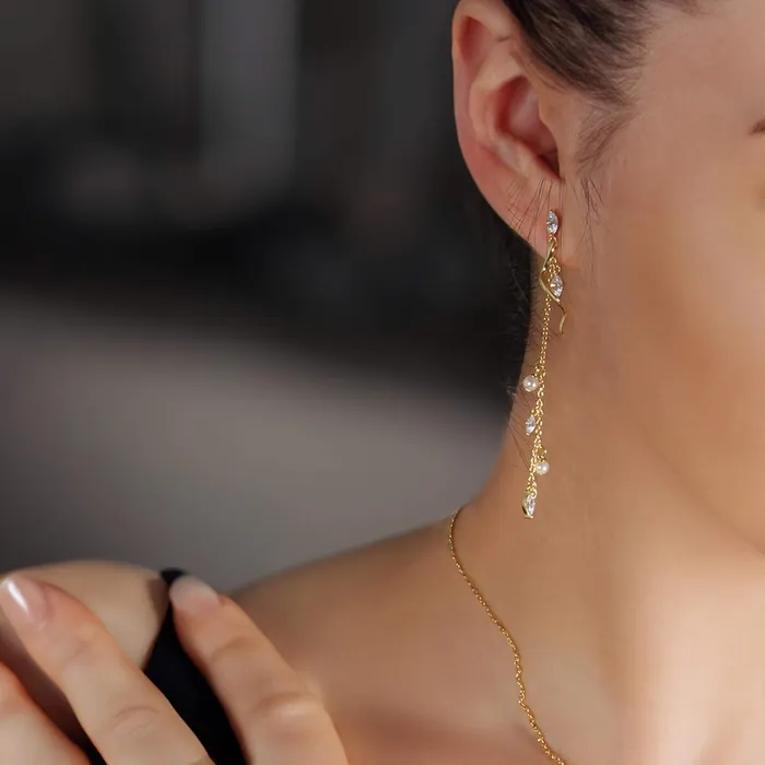 Trendolla Jewelry Earrings Leaf Tassel Pearl Drop Earrings Natures Grace Collection