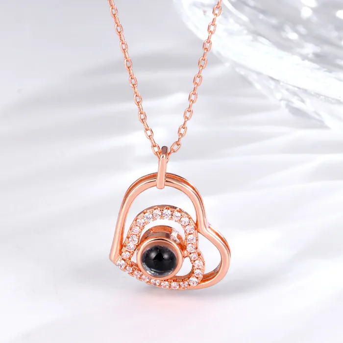Trendolla Jewelry Necklaces Zirconia Heart Pendant Projection Necklace with Picture inside