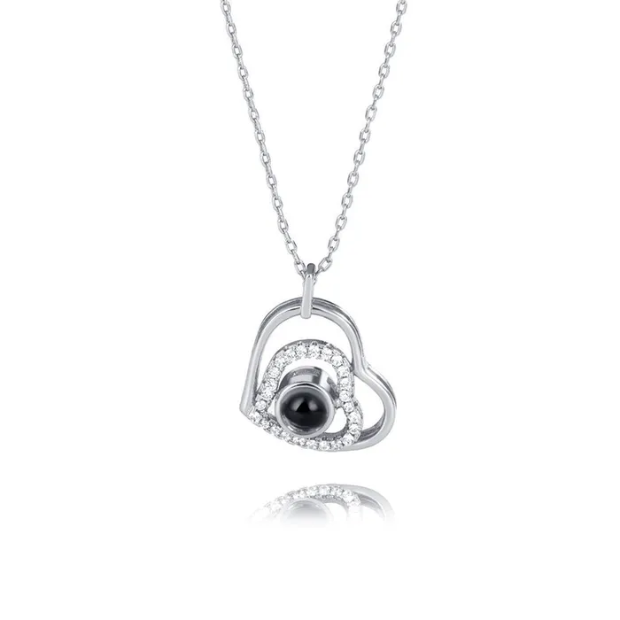Trendolla Jewelry Necklaces Zirconia Heart Pendant Projection Necklace with Picture inside