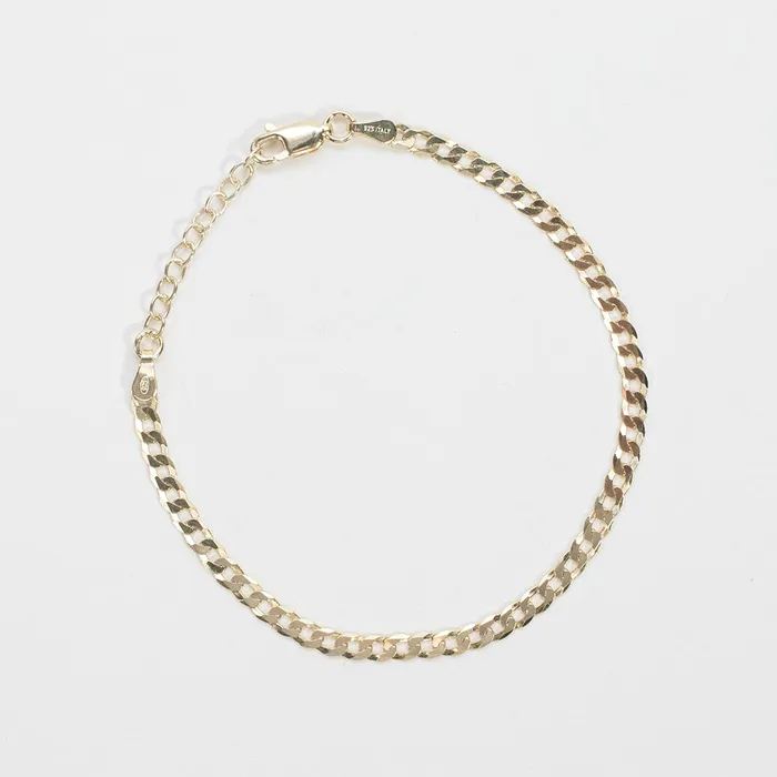 Bracelets Silver Lotus Gold Plated Flat Curb Bracelet
