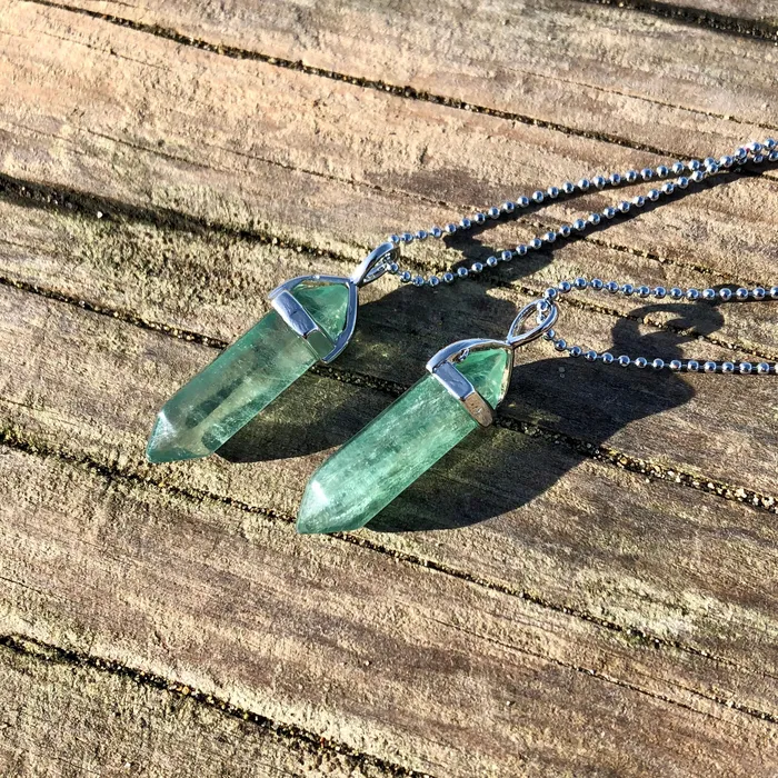 CSJA Green Fluorite Crystal Necklace Necklaces