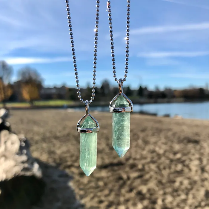CSJA Green Fluorite Crystal Necklace Necklaces