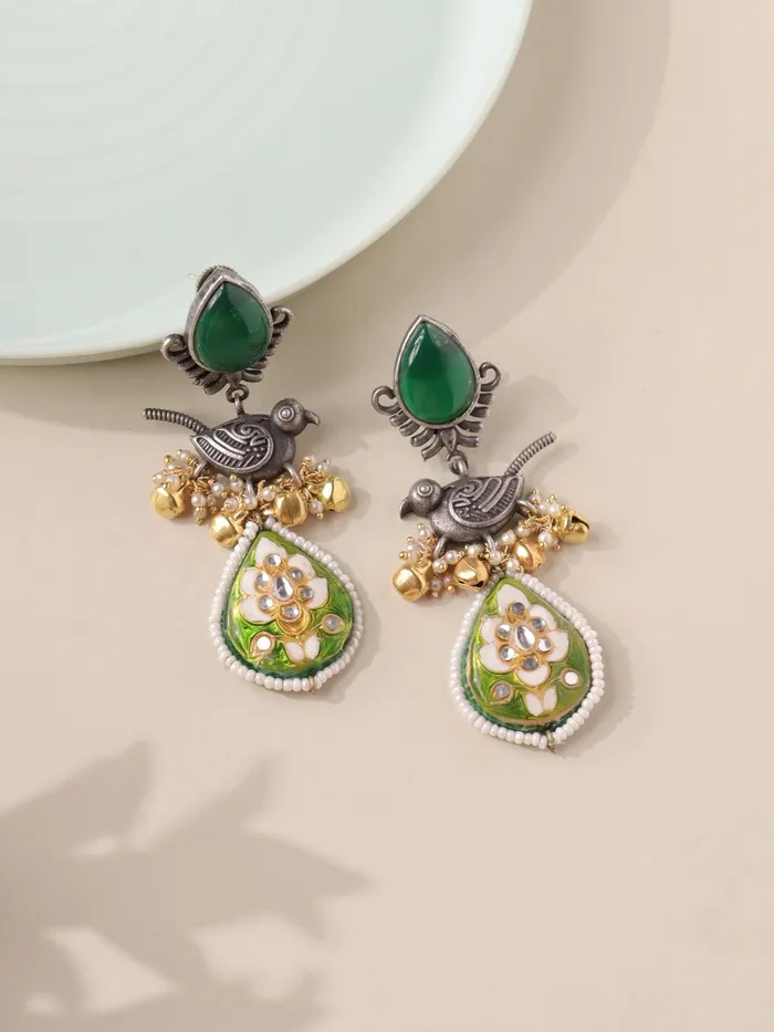 Curio Cottage Earrings Aria Emerald Green Parrot Dangler Earrings