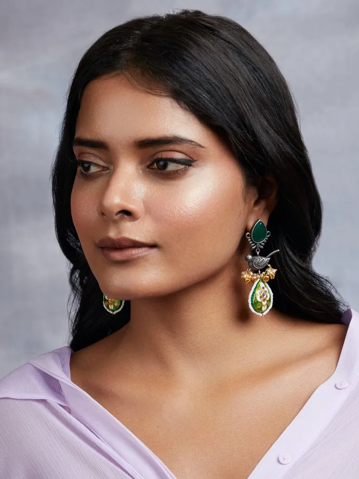 Curio Cottage Earrings Aria Emerald Green Parrot Dangler Earrings Curio Cottage Earrings Aria Emerald Green Parrot Dangler Earrings