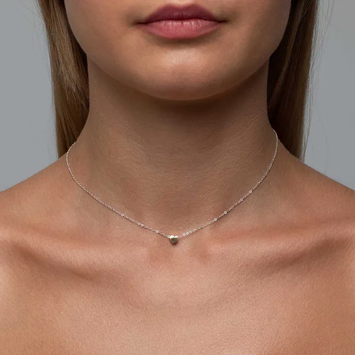 Necklaces Gold Vermeil Small Heart Puff Necklace Mimi Marge