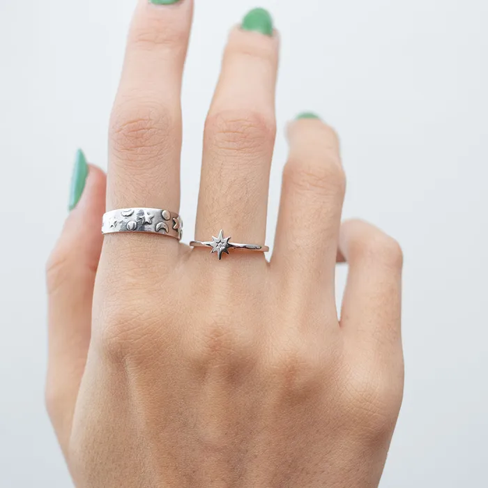 Petite Silver Starburst Ring Silver Lotus Rings
