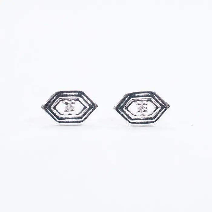 Silver Hex Shaped Studs Tashi Rings