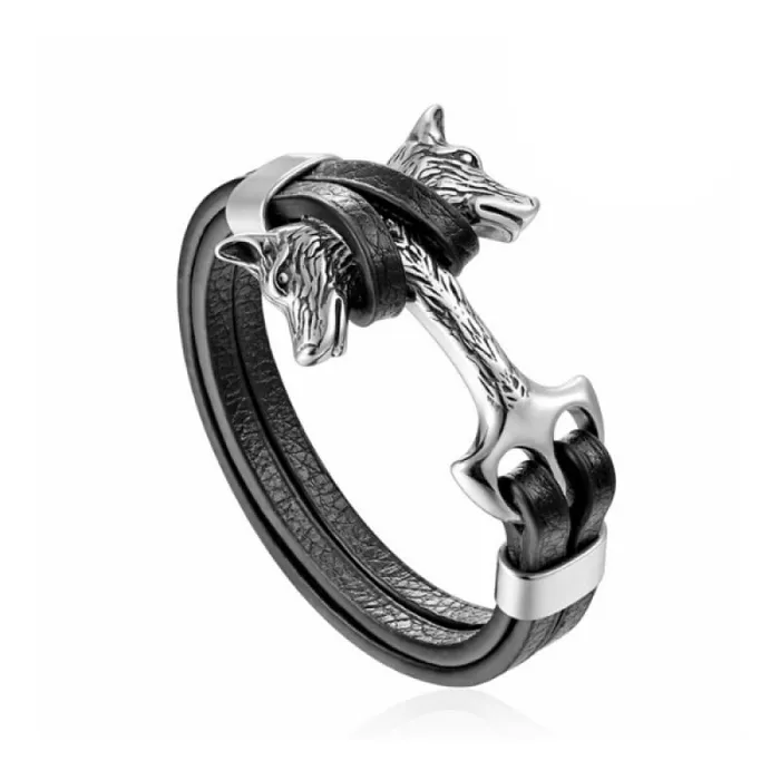 Wolf Stuff Bracelets Wolf Head Leather Bracelet