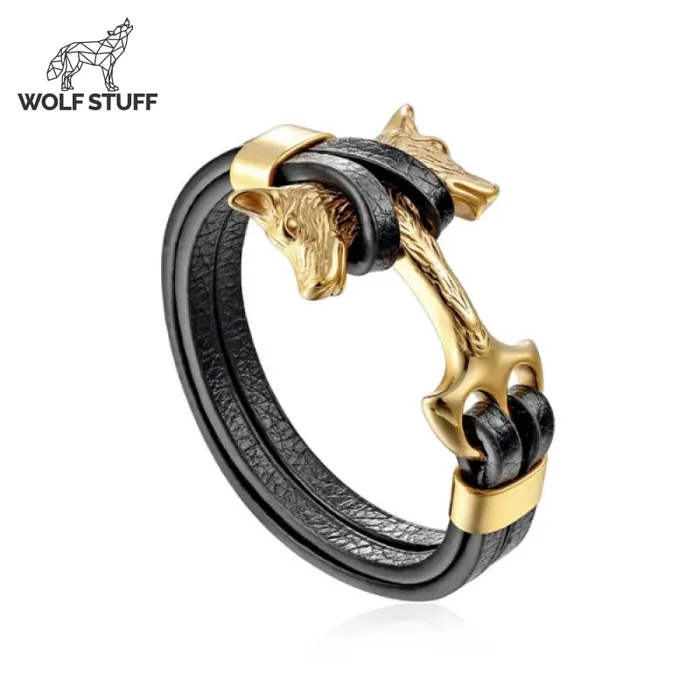 Wolf Stuff Bracelets Wolf Head Leather Bracelet