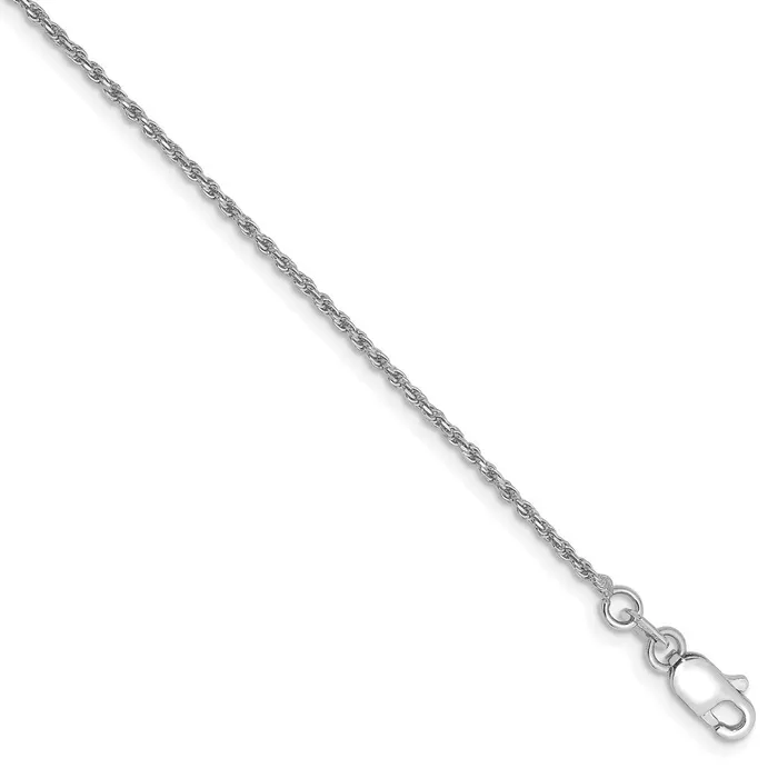 10k White Gold 115mm DC Machine Made Rope Chain AnkletWBC10W0109 WB Choice Jewelry Necklaces 10k White Gold 115mm DC Machine Made Rope Chain AnkletWBC10W0109 WB Choice Jewelry Necklaces