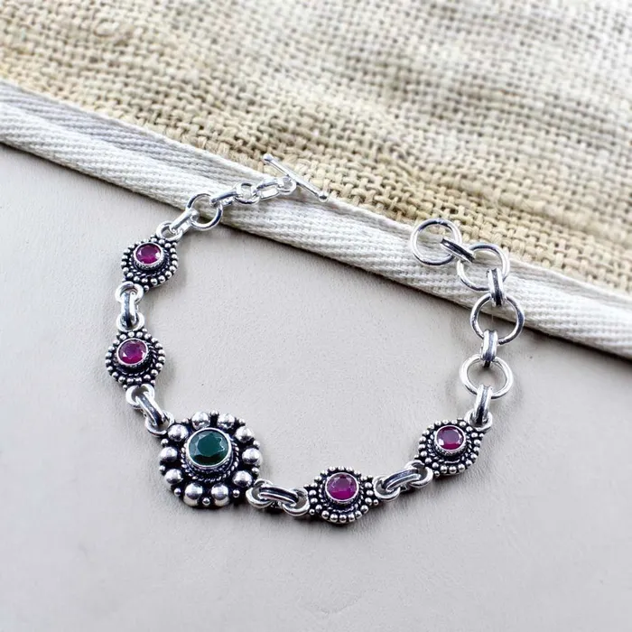 Beach Wear Real Sterling Silver Cut Stone Oxidized Bracelet Gift For Girls Women Karizma Jewels Bracelets