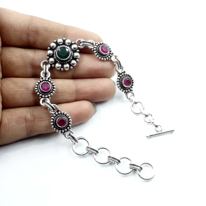 Beach Wear Real Sterling Silver Cut Stone Oxidized Bracelet Gift For Girls Women Karizma Jewels Bracelets