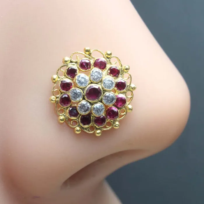 Big Ethnic Gold Plated Women Nose Stud CZ Twisted nose ring 24g Karizma Jewels Rings Big Ethnic Gold Plated Women Nose Stud CZ Twisted nose ring 24g Karizma Jewels Rings