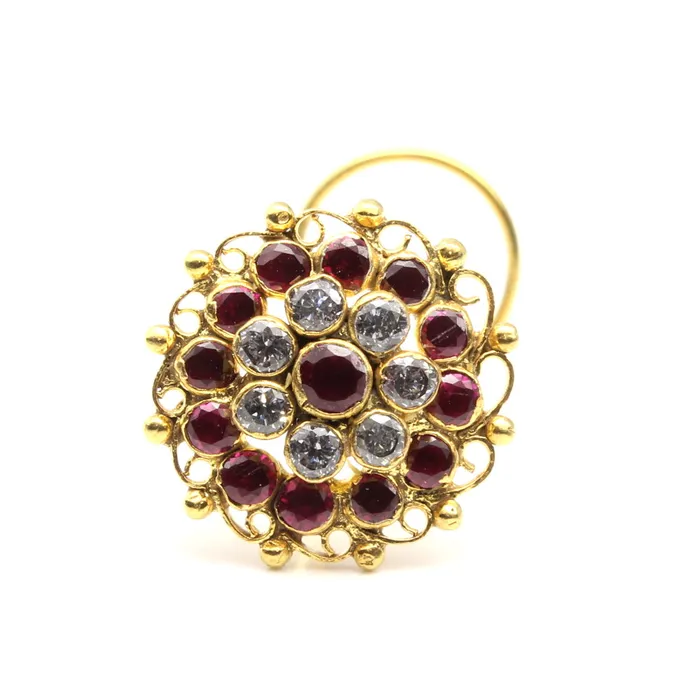 Big Ethnic Gold Plated Women Nose Stud CZ Twisted nose ring 24g Karizma Jewels Rings
