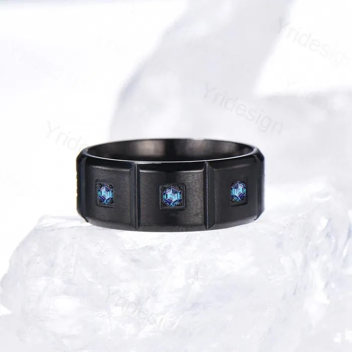 Black Gold Brushed Finish Mens Wedding Band Unisex Frame Hexagon Alexandrite Mens Wedding Ring Anniversary Stacking Matching Band Gift PENFINE Rings Black Gold Brushed Finish Mens Wedding Band Unisex Frame Hexagon Alexandrite Mens Wedding Ring Anniversary Stacking Matching Band Gift PENFINE Rings