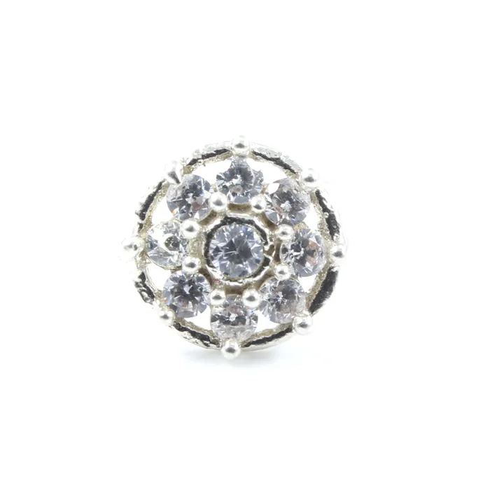 Earrings Karizma Jewels Small Wheel Style 925 Silver White CZ Studded Screw Nose Stud