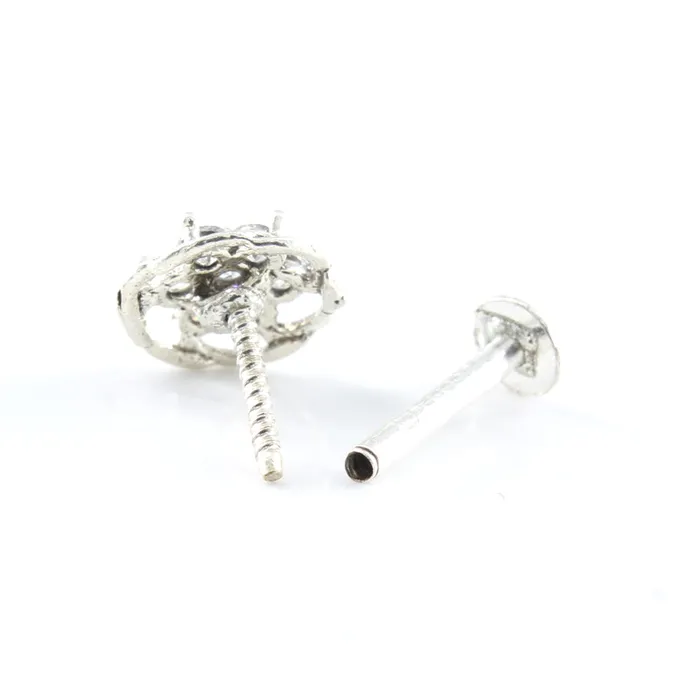 Earrings Karizma Jewels Small Wheel Style 925 Silver White CZ Studded Screw Nose Stud