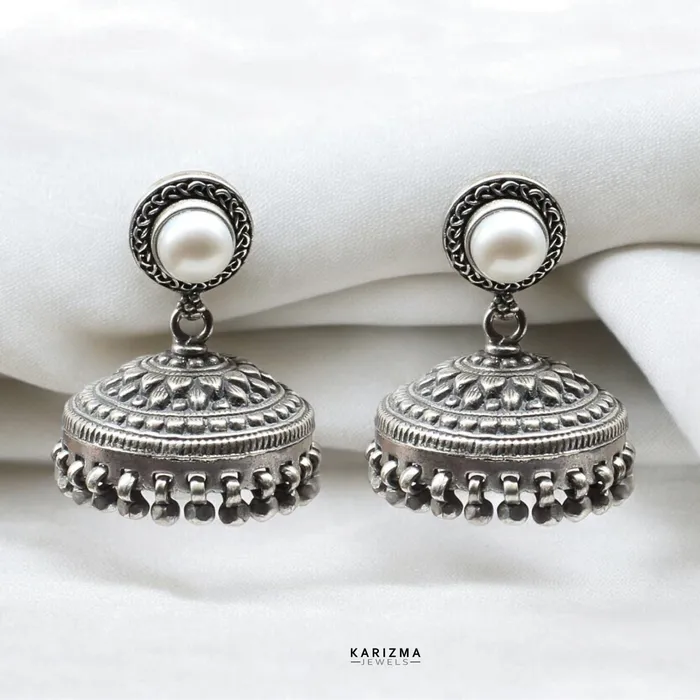 Earrings Real 925 Sterling Silver Oxidized Pearl Jhumki Women Earrings Karizma Jewels Earrings Real 925 Sterling Silver Oxidized Pearl Jhumki Women Earrings Karizma Jewels