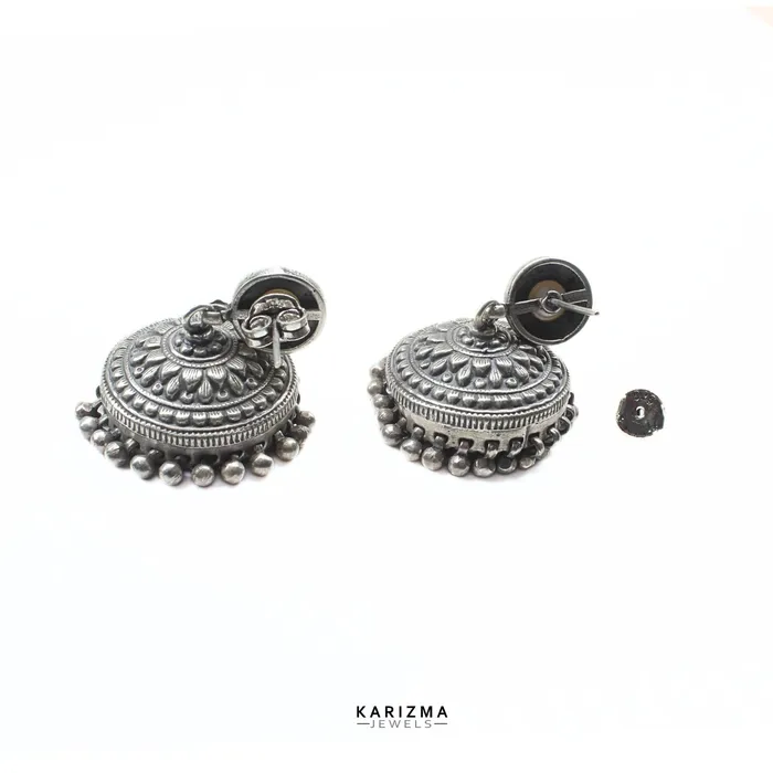 Earrings Real 925 Sterling Silver Oxidized Pearl Jhumki Women Earrings Karizma Jewels