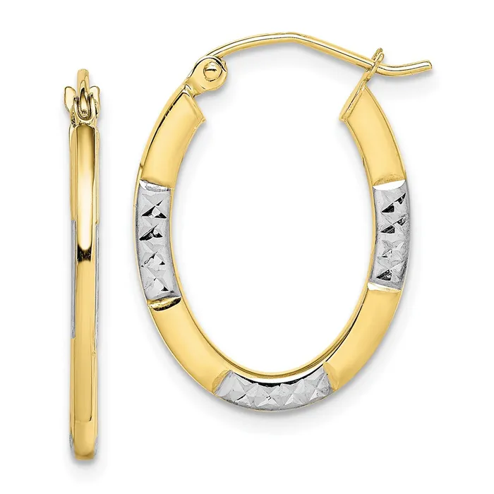 Earrings WB Choice Jewelry 10K Rhodium Diamond Cut Oval Hoop EarringsWBC10TC372 Earrings WB Choice Jewelry 10K Rhodium Diamond Cut Oval Hoop EarringsWBC10TC372