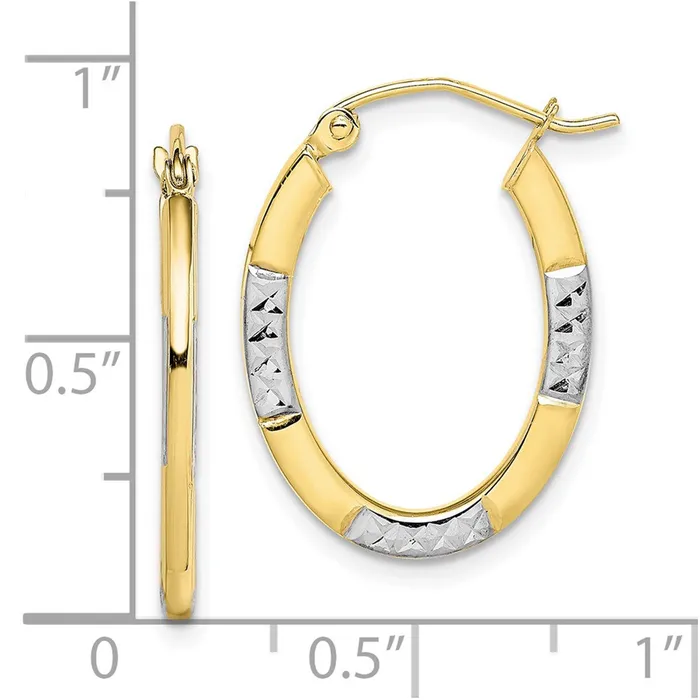 Earrings WB Choice Jewelry 10K Rhodium Diamond Cut Oval Hoop EarringsWBC10TC372 Earrings WB Choice Jewelry 10K Rhodium Diamond Cut Oval Hoop EarringsWBC10TC372