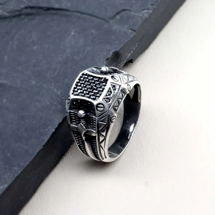 Gothic 925 Sterling Silver Oxidized Black CZ Mens ring Karizma Jewels Rings