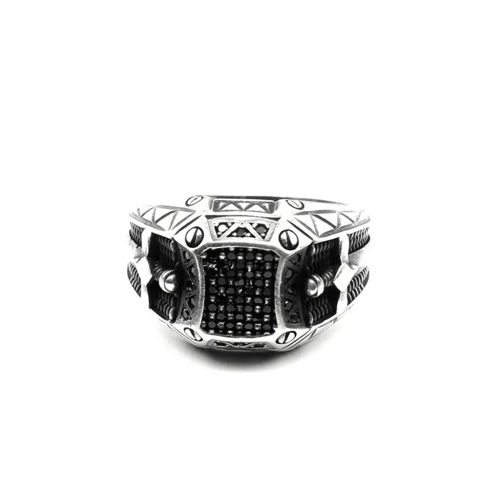 Gothic 925 Sterling Silver Oxidized Black CZ Mens ring Karizma Jewels Rings