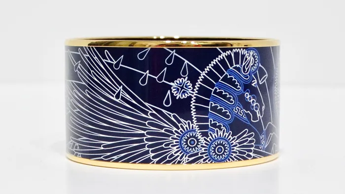 Hermes Enamel 18k Gold Plated La Source De Pegase Motif Bracelet Vintage by Misty Bracelets