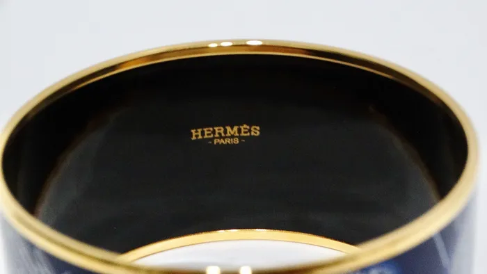 Hermes Enamel 18k Gold Plated La Source De Pegase Motif Bracelet Vintage by Misty Bracelets