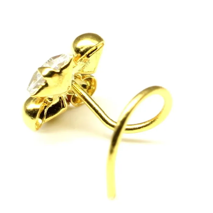 Karizma Jewels Ethnic Nose Stud White CZ stone nose stud corkscrew nose piercing ring Rings