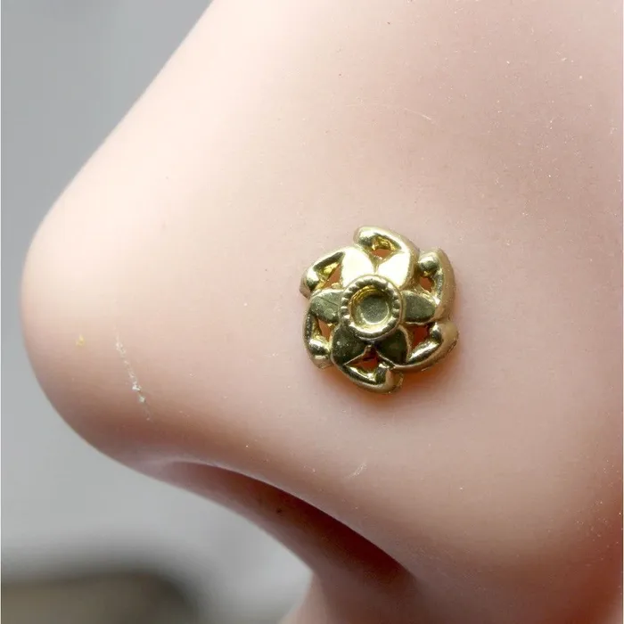 Karizma Jewels Indian Nose Stud Antique gold finish nose ring corkscrew piercing ring l bend Rings