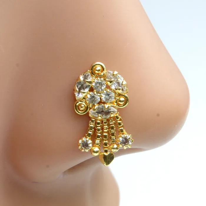 Karizma Jewels Rings Indian Stylish Fake Gold Plated Nose ring White CZ Twisted nose ring L Bend Karizma Jewels Rings Indian Stylish Fake Gold Plated Nose ring White CZ Twisted nose ring L Bend