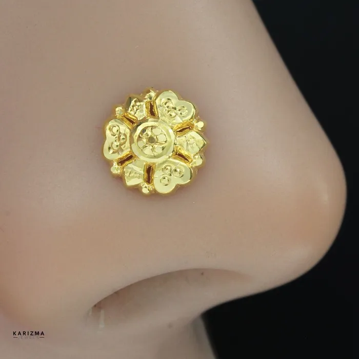 Karizma Jewels Rings Statement Ethnic 18K Real Gold Indian Women Nose stud nose ring Push Pin