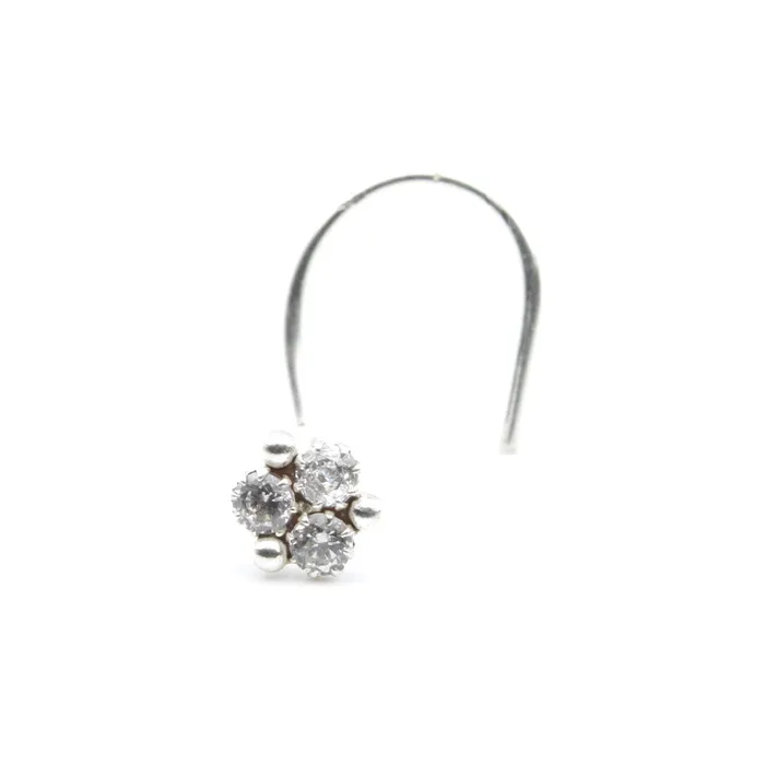 Karizma Jewels Rings Tiny Cute Real 925 Silver Nose Stud CZ Twisted nose ring