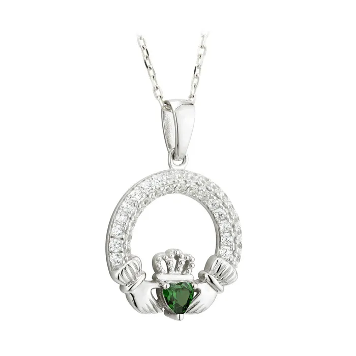 Necklaces Celtic Collections May Birthstone Emerald Silver Claddagh Pendant Necklaces Celtic Collections May Birthstone Emerald Silver Claddagh Pendant