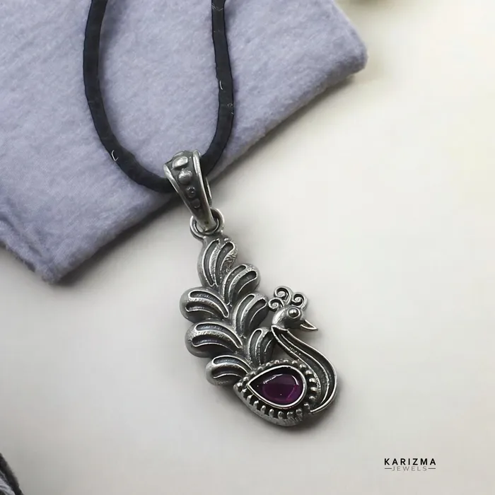 Necklaces Karizma Jewels Peacock Design 925 Sterling Silver Pink CZ Oxidized Women Excellent gifting Pendant