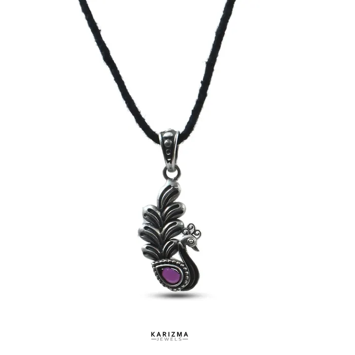 Necklaces Karizma Jewels Peacock Design 925 Sterling Silver Pink CZ Oxidized Women Excellent gifting Pendant