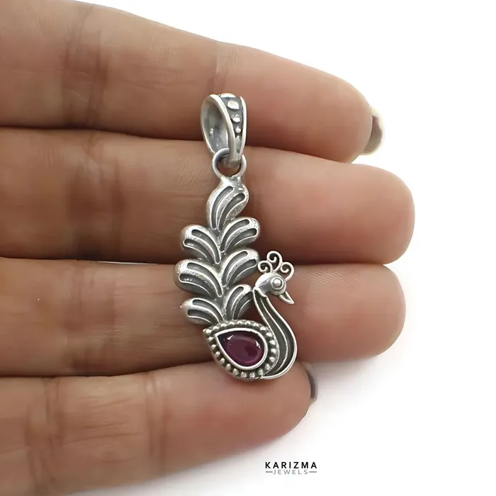 Necklaces Karizma Jewels Peacock Design 925 Sterling Silver Pink CZ Oxidized Women Excellent gifting Pendant