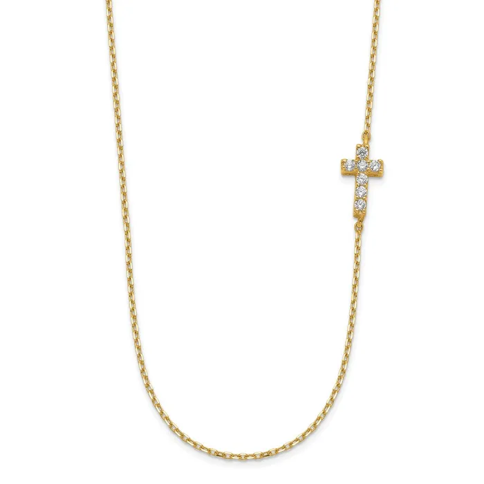 Necklaces WB Choice Jewelry 14K Small Cross CZ with 2IN EXT NecklaceWBCSF277518