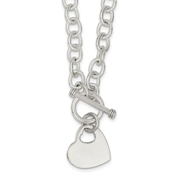 Necklaces WB Choice Jewelry Sterling Silver Engraveable Heart Disc on Fancy Link Toggle NecklaceWBCQG115318 Necklaces WB Choice Jewelry Sterling Silver Engraveable Heart Disc on Fancy Link Toggle NecklaceWBCQG115318