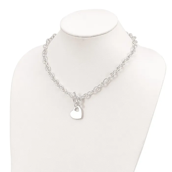 Necklaces WB Choice Jewelry Sterling Silver Engraveable Heart Disc on Fancy Link Toggle NecklaceWBCQG115318 Necklaces WB Choice Jewelry Sterling Silver Engraveable Heart Disc on Fancy Link Toggle NecklaceWBCQG115318