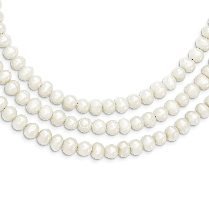 Necklaces WB Choice Jewelry Sterling Silver Triple Strand White FW Cultured Pearl NecklaceWBCQH246919 Necklaces WB Choice Jewelry Sterling Silver Triple Strand White FW Cultured Pearl NecklaceWBCQH246919