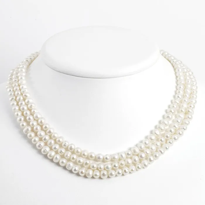 Necklaces WB Choice Jewelry Sterling Silver Triple Strand White FW Cultured Pearl NecklaceWBCQH246919 Necklaces WB Choice Jewelry Sterling Silver Triple Strand White FW Cultured Pearl NecklaceWBCQH246919