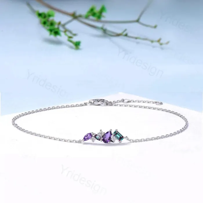 PENFINE Bracelets Elegant Pear Shaped Amethyst Bracelet MultiStone Baguette Alexandrite Lobster Claw Bracelet Silver Gold Art Deco Anniversary Gift for Women PENFINE Bracelets Elegant Pear Shaped Amethyst Bracelet MultiStone Baguette Alexandrite Lobster Claw Bracelet Silver Gold Art Deco Anniversary Gift for Women