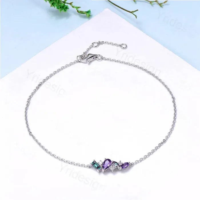 PENFINE Bracelets Elegant Pear Shaped Amethyst Bracelet MultiStone Baguette Alexandrite Lobster Claw Bracelet Silver Gold Art Deco Anniversary Gift for Women PENFINE Bracelets Elegant Pear Shaped Amethyst Bracelet MultiStone Baguette Alexandrite Lobster Claw Bracelet Silver Gold Art Deco Anniversary Gift for Women
